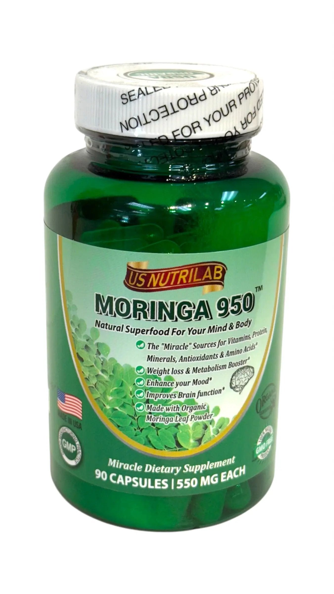 Organic Moringa 950 - 1100 mg (90 capsules) - Cây Chùm Ngây US Nutrilab Corp.