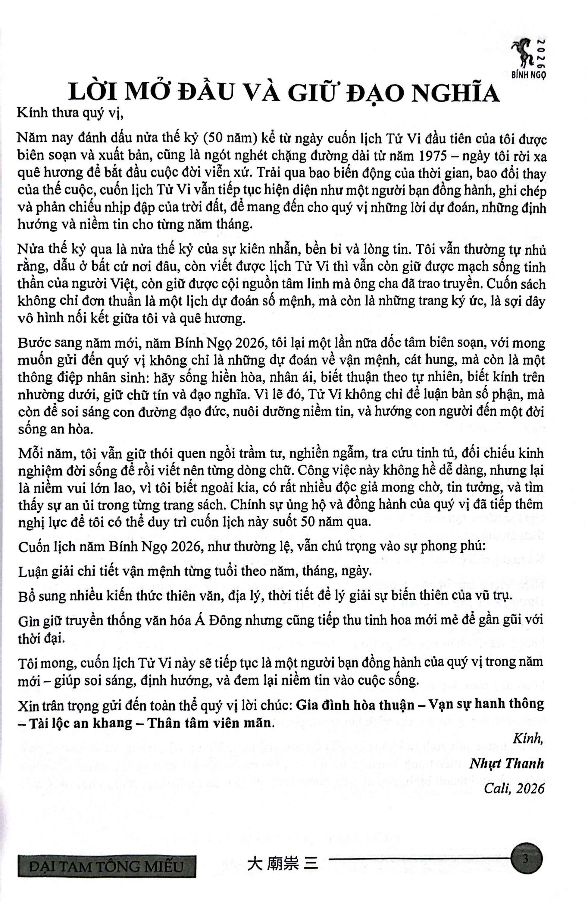 Lịch Sách Tử Vi Nhựt Thanh Bính Ngọ 2026 Từ 15 Đến 90 Tuổi - Đại Tam Tống Miếu