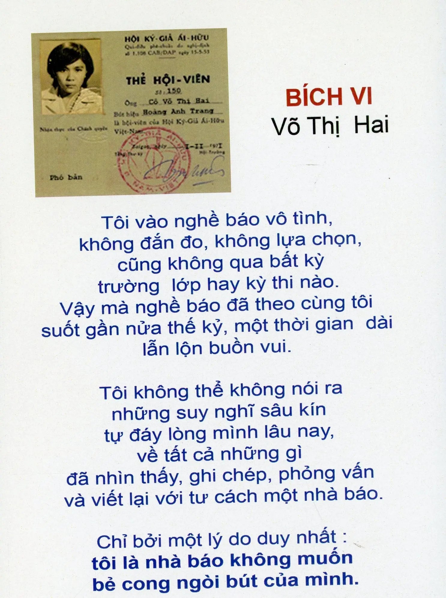 Hồi ký Bích Vi- Võ Thị Hai - Nửa thế kỷ làm báo Bích Vi Võ Thị Hai