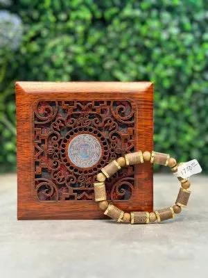 TB.Vòng Tay Trầm Hương Hạt Trúc Size 10mm Bọc Vàng 18K (Nam)