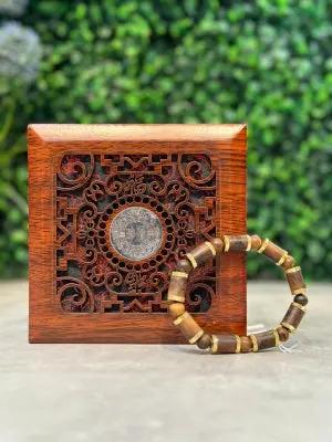 TB. Vòng Tay Trầm Hương Hạt Trúc Bọc Vàng 18K (Indo) TB