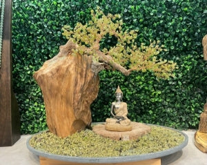 #17. Cây Bonsai Bằng Đá - GemTree (Size Large, Bông Đá Màu Xanh + Gỗ, Kèm Tượng Phật)